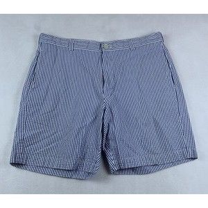 Brooks Brothers Mens Shorts 38 Genuine Seersucker Chino 8" Inseam Blue Striped
